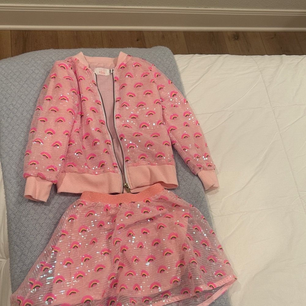 Mila and Rose Pink Rainbow Kids Skirt and Jacket Set